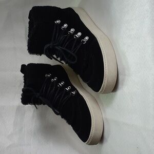 Marc Fisher Women Black Sana Hightop Sneakers Size 8M Leather Suede Real…